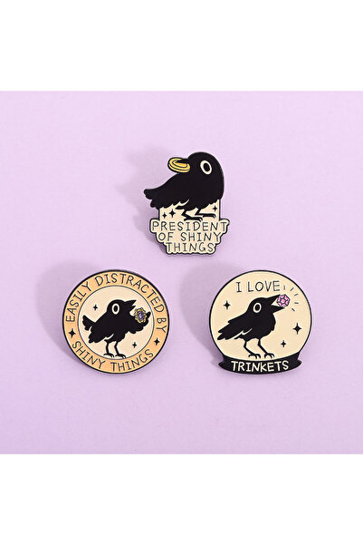 Choice QHXZ4323A دبوس زينة معدني مطلي بالمينا على شكل غراب أسود لطيف، مناسب ل...