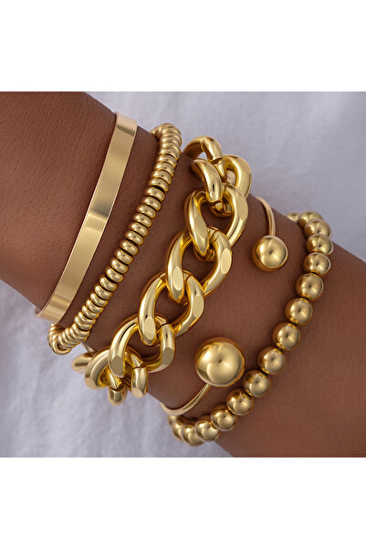 Choice مجموعة أساور AYAGold مكونة من 5 قطع من سلاسل كوبية معدنية بنمط بانك لل...