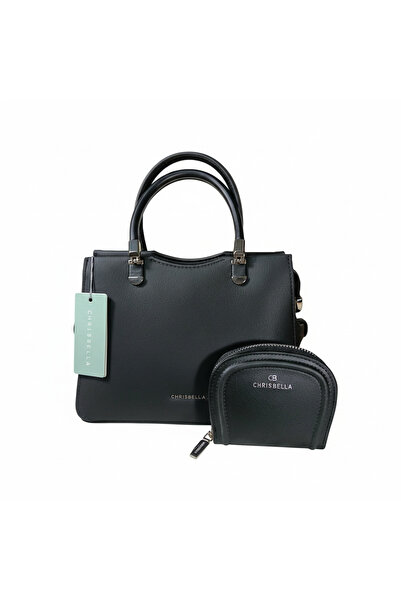 Chrisbella Mini Black Luxury Handbag with Adjustable Sling & Matching Pouch E...