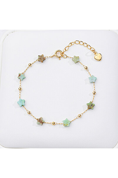 Choice سوار من حجر الأوبال الأخضر بتصميم نجمة، بطول 16-19 سم، مصنوع يدويًا من...