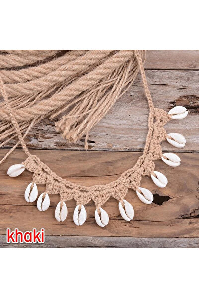 Choice Khaki Bohemian Shells Necklaces for Women Handmade Woven Rope Chain Ch...