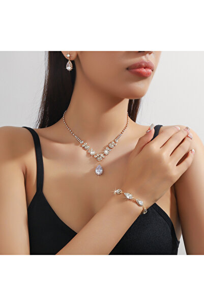 Choice 808082-G 4PC women's fashionable rhinestone water droplet necklace ear...