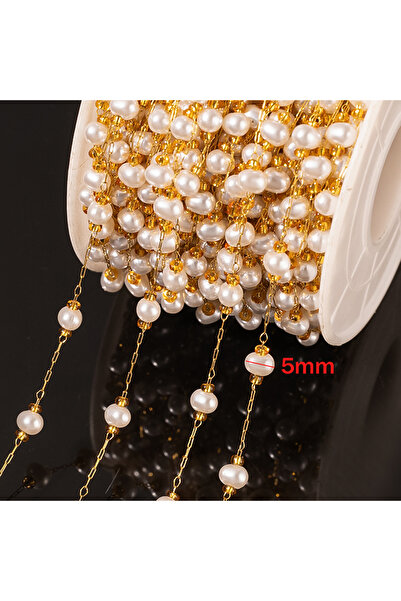 Choice سلسلة ذهبية بطول متر واحد من الفولاذ المقاوم للصدأ مزينة بالخرز واللؤل...