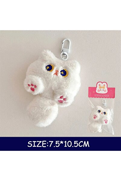 Choice سلسلة مفاتيح قطة بيضاء مخملية طويلة الذيل، دمية كرتونية لطيفة، قلادة ل...