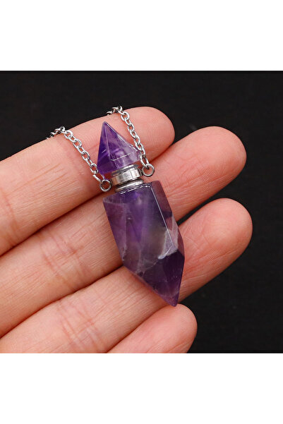 Choice قلادة زجاجة عطر من الحجر الطبيعي، قطعة واحدة، 45 سم، على شكل منشور سدا...