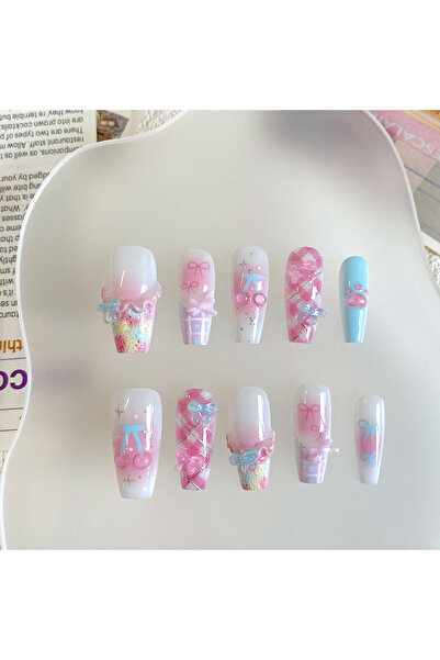 Choice SJ365-S 10pcs Pure Handmade Coffin Shaped Nail Art, Beautiful Fake Nai...