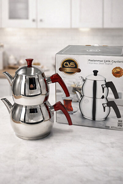 Rivorn إبريق شاي من الفولاذ المقاوم للصدأ CS بحجم عائلي 18/10 مع قاعدة كبسولة...