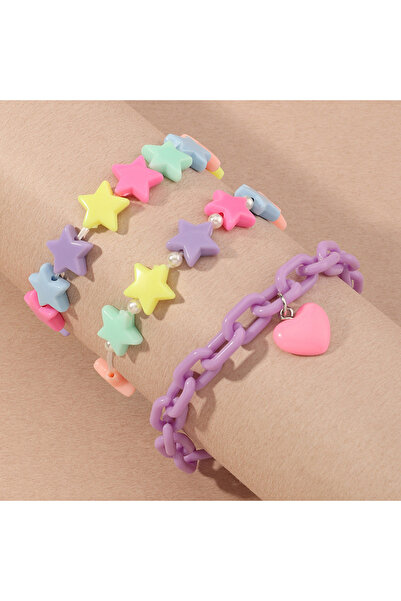 Choice star 3 Pcs/set Sweet Candy Color Love Heart Star Flower Stackable Brac...