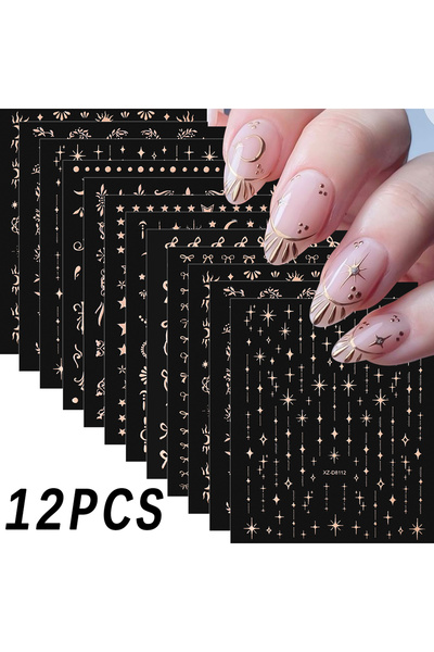 Choice NLS381-S1-05 12 قطعة ملصقات تزيين الأظافر ثلاثية الأبعاد بالليزر، ذهبي...