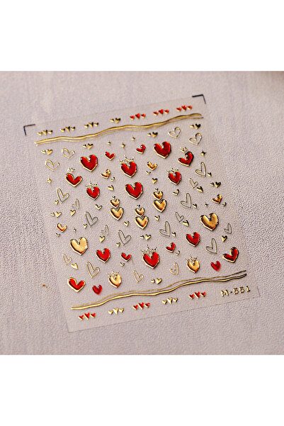 Choice4 قطعة واحدة من ملصقات تزيين الأظافر على شكل قلب أحمر ذهبي، بتأثيرات أو...