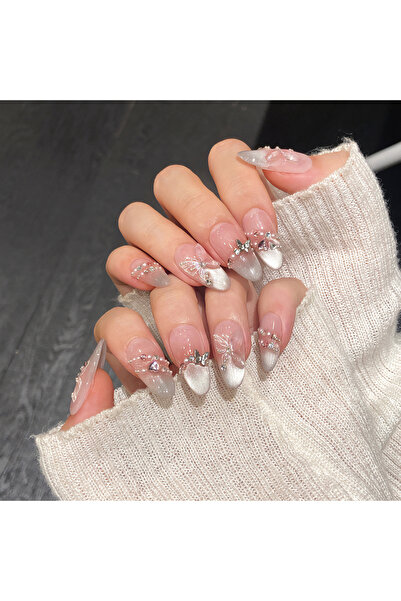 Choice أظافر صناعية لامعة مصنوعة يدويًا، مقاس XS، 10 قطع، بتصميم فراشة وردية،...