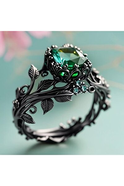 Choice خاتم نسائي بتصميم ورقة شجر ذهبي اللون، مرصع بحجر زركونيا مكعب أخضر مرب...