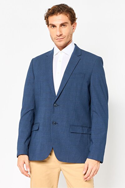 CELIO Men Regular Fit Checkered Casual Blazer, Dark Slate Blue