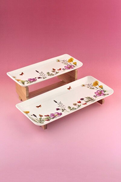 Bursa Porselen Dekor Meadow Porcelain Two-Tiered Serving Tray
