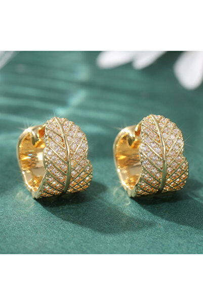 Choice أقراط T808 عصرية لامعة على شكل ورقة شجر مرصعة بالزركونيا الصناعية، مطل...