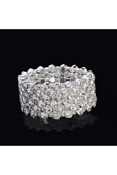 Choice سوار مفتوح أنيق مطلي بالفضة البيضاء، مكون من 5 طبقات، مزين بأحجار الرا...