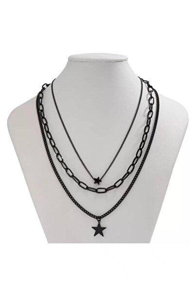 Choice قلادة سوداء بطول 45 سم من تصميم PuRui، بتصميم نجمة سوداء هندسية، للرجا...