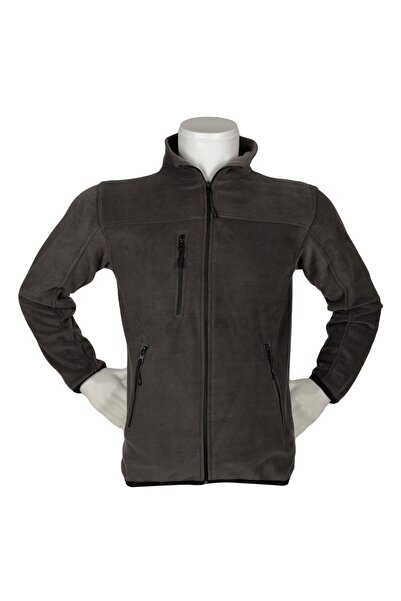 PERSONELİTY Anthracite 3-Zipper Fleece Cardigan