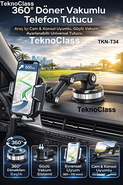 Canderel Yeni Nesil Döner Başlıklı Güçlü Vakumlu Telefon Tutucu Uzayan Cam Ve...