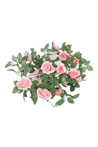Generic 16-Head Artificial Rose Wall Hanging Vine Pink/Green