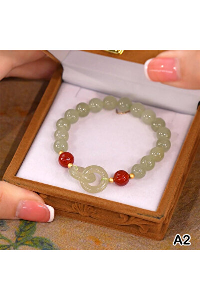 Choice سوار أنيق من خرز اليشم الهيتيان، بتصميم حلقتين متشابكتين، من A2 Fashio...