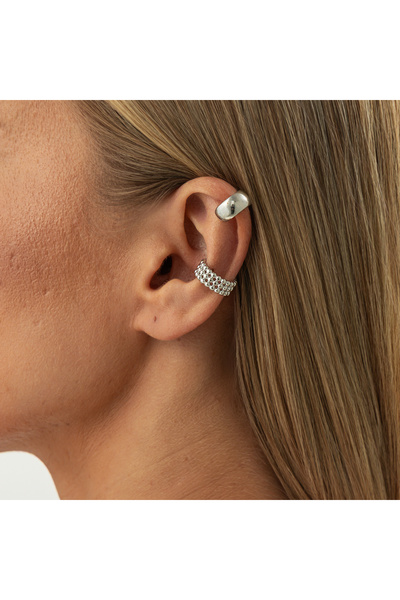 Choice طقم مشابك أذن جديدة من ساليركون، قطعتان، لون فضي، ثلاث طبقات، خرز دائر...