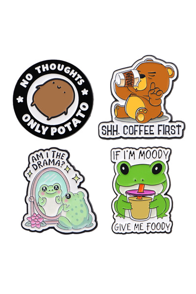 Choice مجموعة من 4 قطع من دبابيس المينا على شكل دب قهوة، بروش معدني، دبابيس ح...