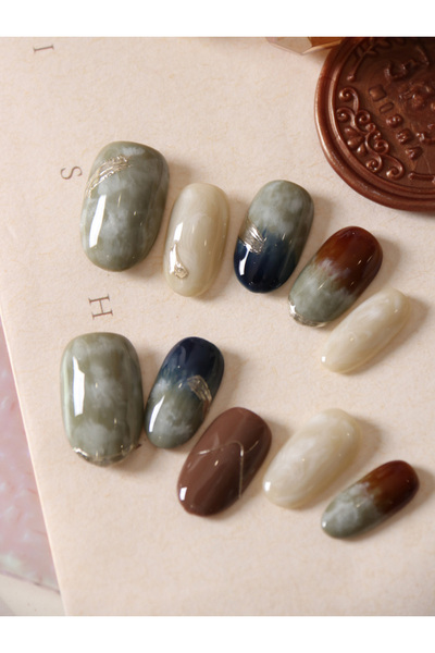 Choice مجموعة أظافر صناعية قصيرة خضراء داكنة من الأكريليك، تتضمن 10 قطع، تتضم...