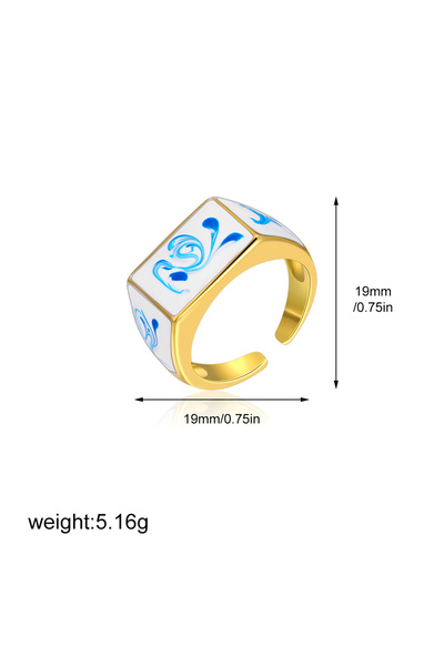 Choice T1531 1 Vintage Blue Flower Enamel Finger Ring Fashion Gold Plated Oil...