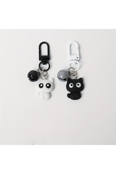 Choice 2pcs 2pcs Black&White Cat Resin Keychain Charms,Cute Versatile Keyring...