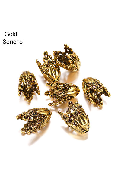 Choice طقم خرز زهور مجوفة من سبيكة ذهبية عتيقة، قطعتان، موصلات طرفية للقلائد ...