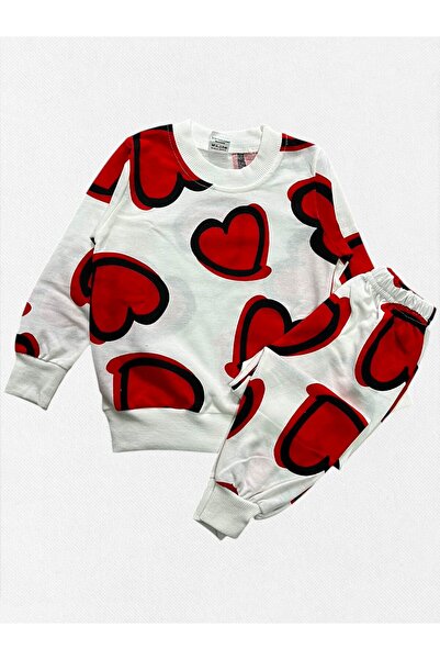 Fil Kids Κοριτσίστικο σετ πιτζάμες από βαμβακερό ύφασμα με λευκό σχέδιο καρδι...