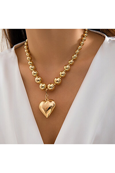 Choice Gold Color IngeSight.Z Punk Metal CCB Beaded Big Peach Heart Pendant N...