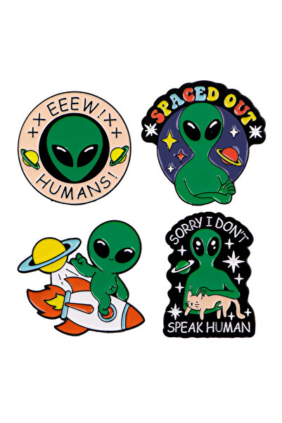 Choice 1 4 قطع/مجموعة دبابيس مينا فضائية خضراء لدبابيس طية صدر السترة وشارات ...