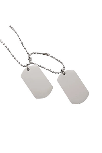 Choice Silver Military Dog Tag Necklace for Men Rectangular Double Stainless ...