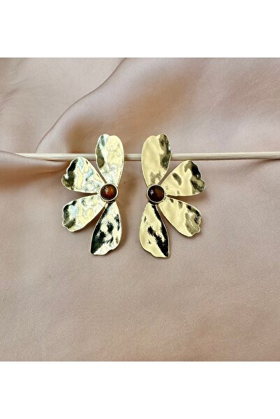Atelier Çağla Gold Color Metal Big Half Flower Earrings