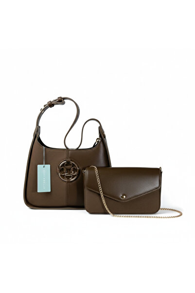Chrisbella Taupe Olive Brown Luxury Shoulder Bag with Gold Hardware & Matchin...