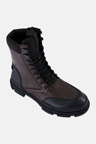 Dkny أحذية رجالية طويلة ذات نعل مطاطي سميك وسحاب جانبي، لون بني