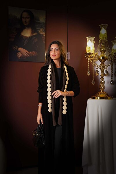AYA MWT731 - Brown velvet abaya with pearl embroidery