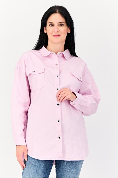 Bebe Women Plain Denim Jacket Shirt, Lilac