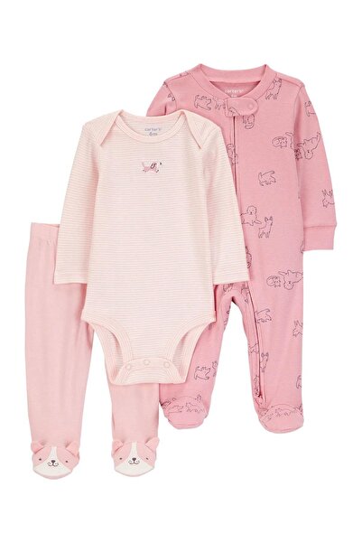 Carter's Kız Bebek 0-9 Ay Desenli İkili Tulum Set Pembe