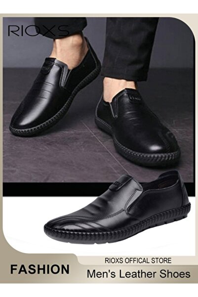 RIOXS Men's Business Leather Shoes, Black Formal Shoes For Men, Round Toe Oxf...