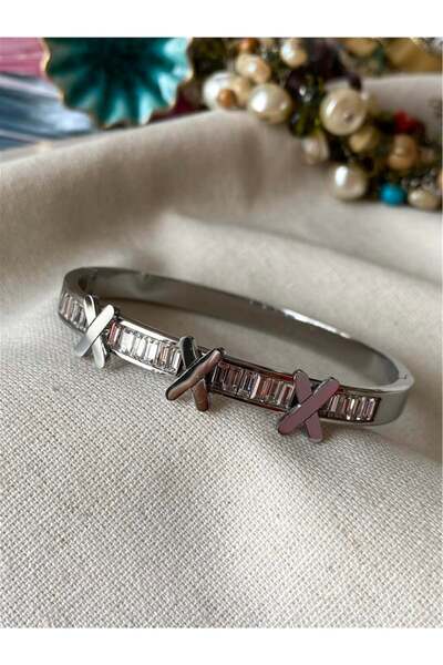 GUNESTAKI Silver Stone Steel Thick Handcuffs X Bracelet