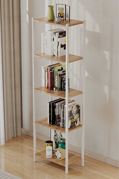 WOODENSA Metal Kitaplık 5 Raflı Kitaplık Dosya Kitap Rafı Ofis Ev Rafı Kitap Raf