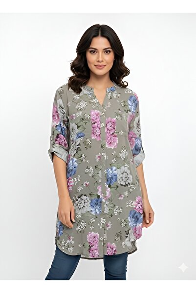 AGORATEKSTİL Women's Original Italian Floral Patterned Short Shirt Dress