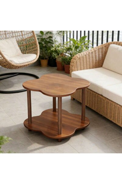 Mtanvxay طاولة خشبية بنية اللون على شكل زهرة البرسيم رباعية الأوراق، ذات طبقت...