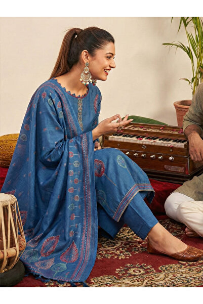 Nishant Fashion طقم بدلة سالوار كاميز من حرير الموسلين مودال فاخر غير مخيط