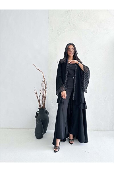 AYA MW1427 - Abaya made of soft crepe with wide sleeves and lined with dotted...