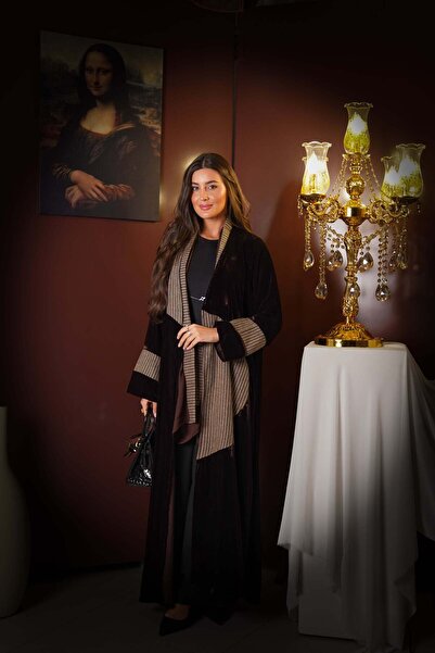 AYA MWT827 - Velvet abaya with striped trim