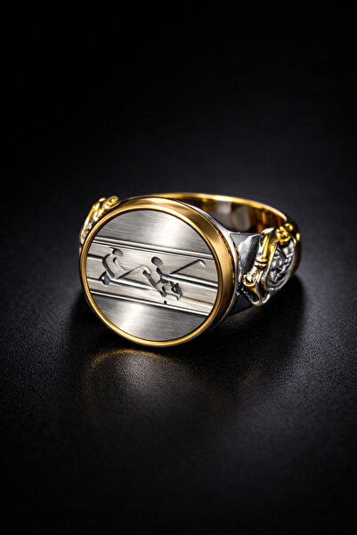 OSMANLI GÜMÜŞ Erkek Gümüş Yüzük - Yuvarlak Model Arapça Hz. Ali Yazılı Hat Sa...